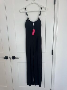 Black Sweetheart Neckline Wide/Cropped Leg Jumpsuit